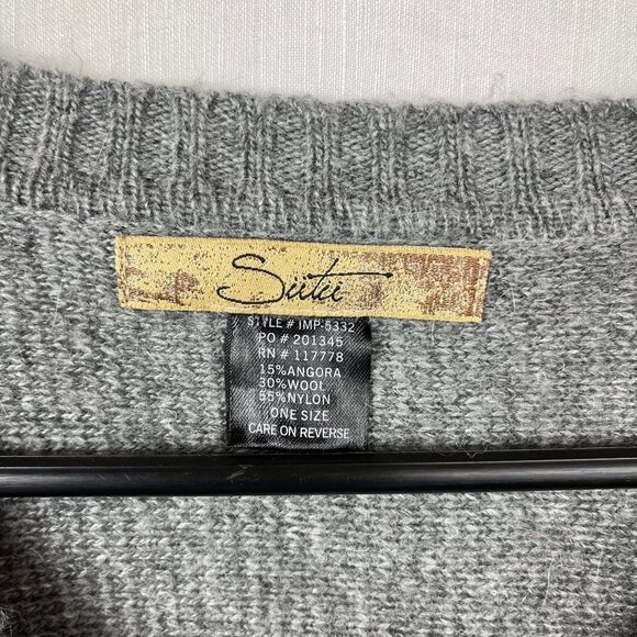 Sütü Angora Blend Vneck Cape Poncho Sweater Topper One Size Minimalist Lagenlook - Picture 7 of 8